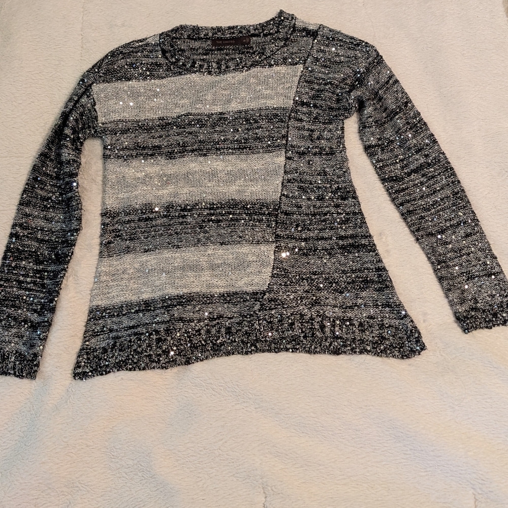 The Limited Women's Black And White Holiday Sequin Sweater XS